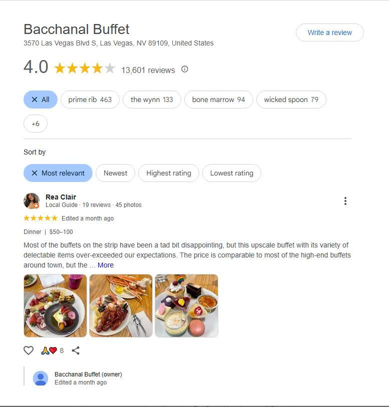 Customer Reviews of Bacchanal Buffet
