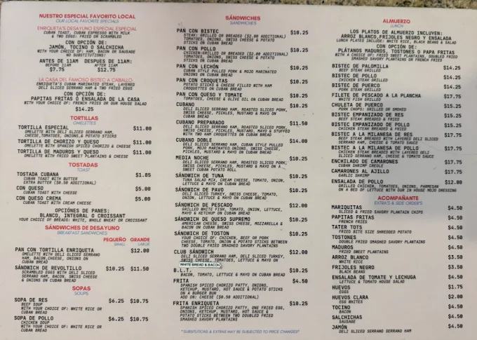 Enriqueta's Sandwich Shop Menu