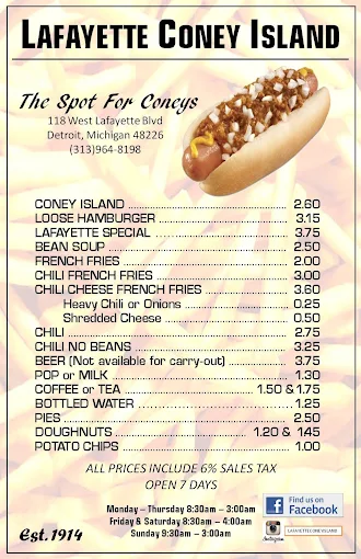 Lafayette Coney Island Menu